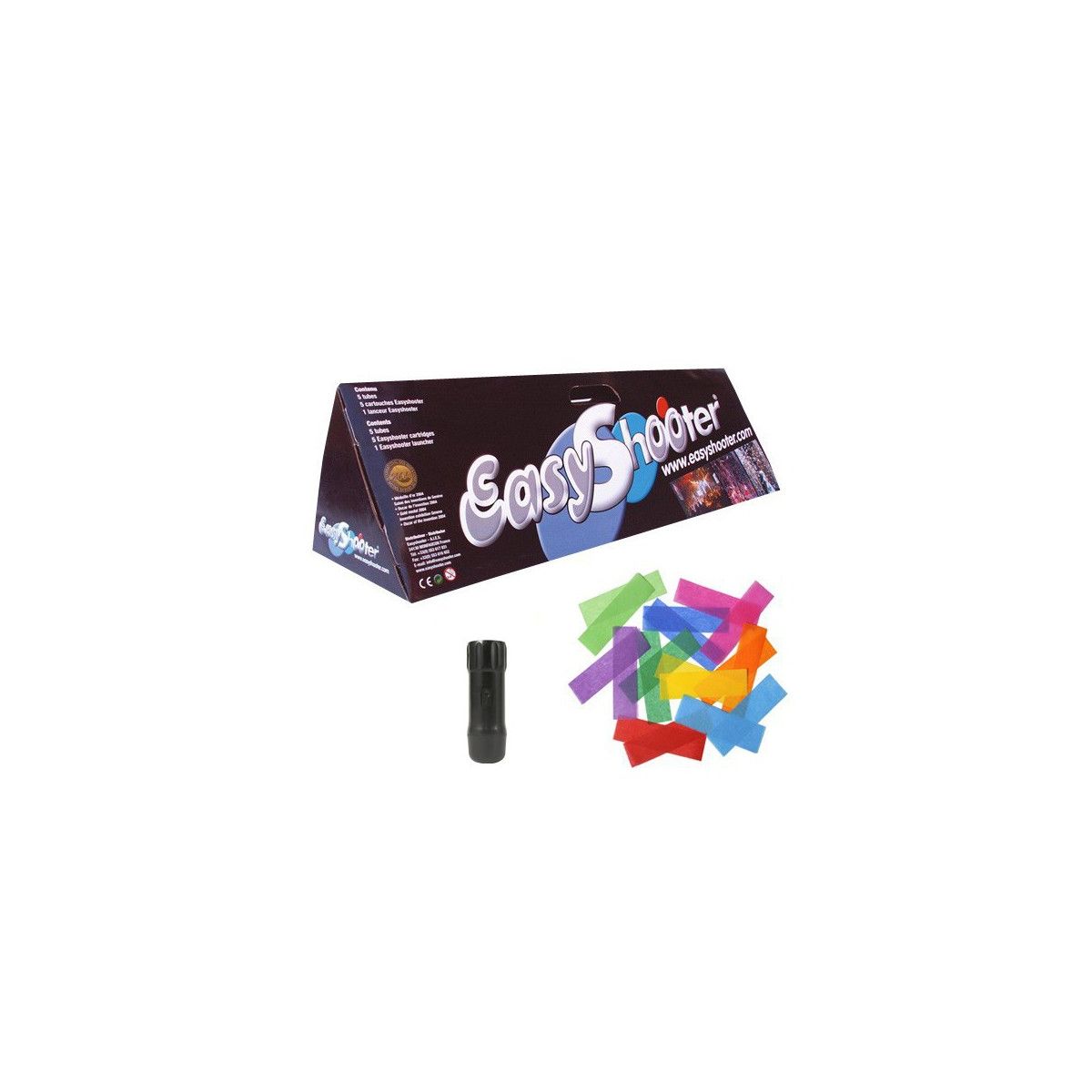 COFFRET EASYSHOOTER 5 TIRS CONFETTIS MULTICOLORE LANCEUR DELUXE